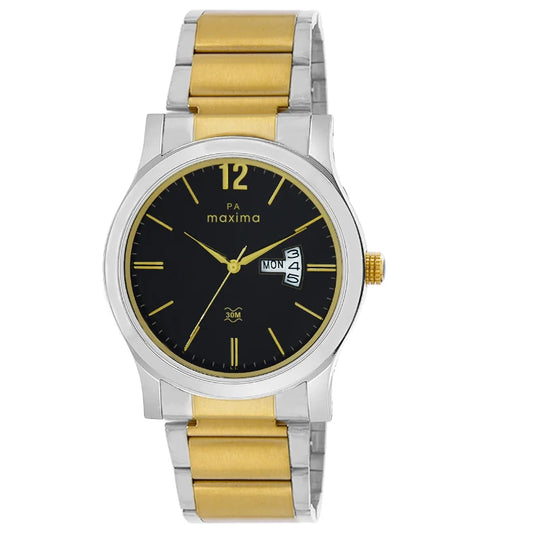 Maxima 65482CMGT Attivo Collection analog men's watch with black dial and multicolor stainless steel strap.
