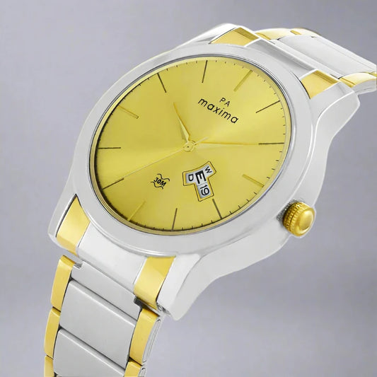 Maxima 65610CMGT Analog Watch for Men with Gold Dial and Multicolor Strap