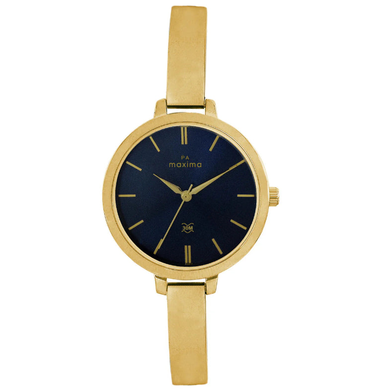 Maxima 65811BMLY Gold Ladies Analog Watch with Blue Dial and Brass Strap