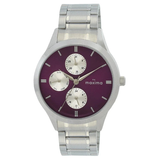Maxima 67452CMLI Women’s Analog Multi Function Watch with Purple Dial and Silver Bracelet Strap