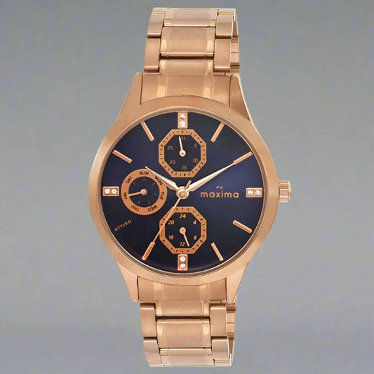 Maxima 67481CMLR Women's Bracelet Style Rose Gold Multifunction Watch with Blue Dial