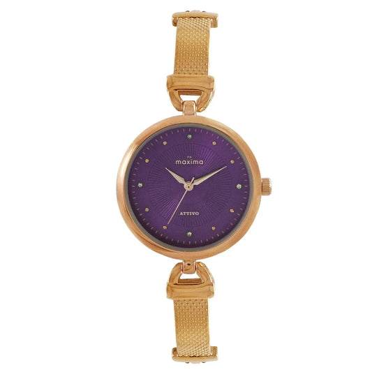 Maxima 67632BMLR Women’s Embellished Dial Analog Watch with Purple Dial and Metal Strap