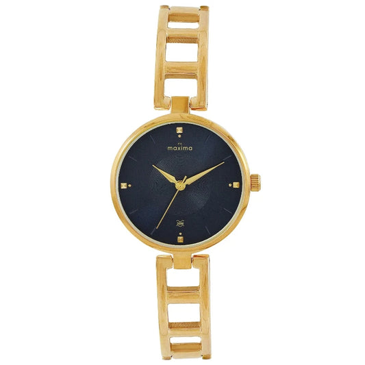Maxima 69012BMLY Women's Analog Watch with Blue Dial and Gold Strap