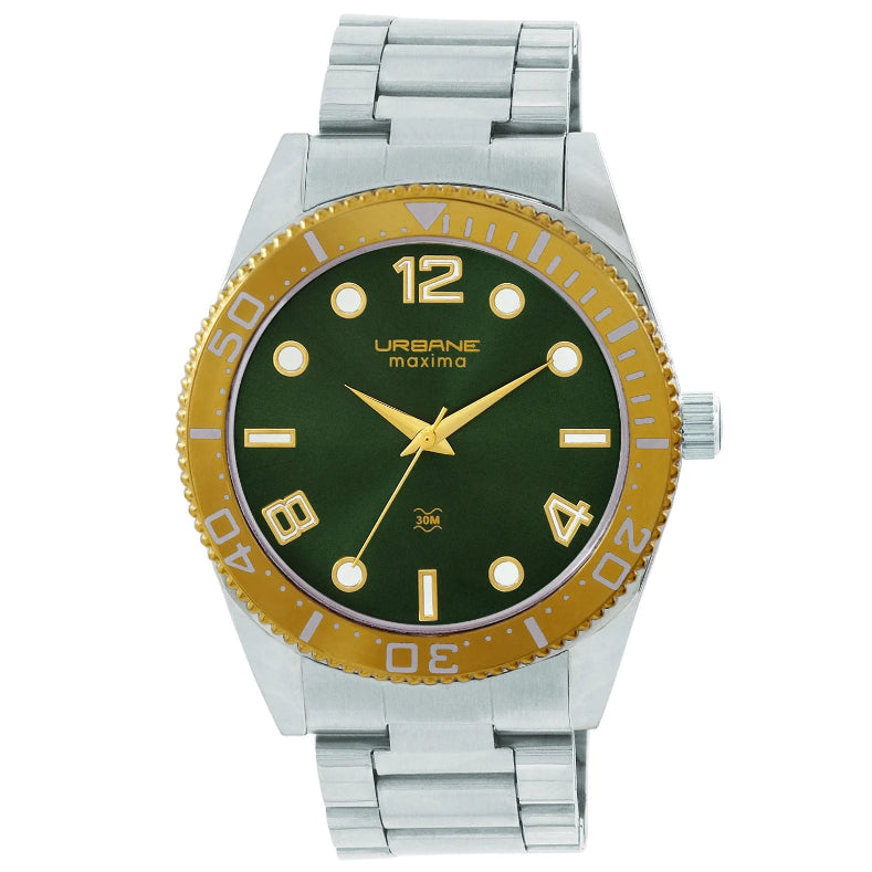 Maxima 69351CMGT Urbane Green Dial Stainless Steel Analog Watch for Men.