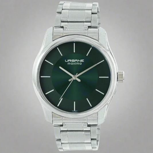 Maxima Urbane Analog Watch for Men with Green Dial and Silver Strap – Model 69372CMGI