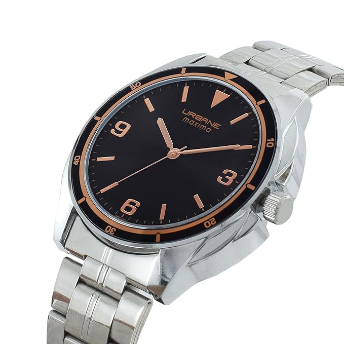 Side View Of Maxima Urbane 70481CMGI Black Dial Stainless Steel Watch for Men