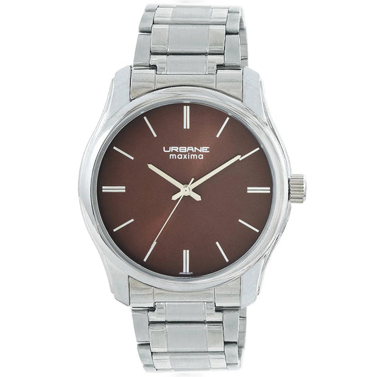 Maxima Urbane Analog Watch for Men 69373CMGI with brown dial and silver strap, showcasing a sophisticated and casual style.