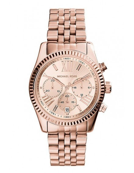 Michael Kors MK5569 Women's Analog Watch with Rose Dial and Gold Stainless Steel Band.