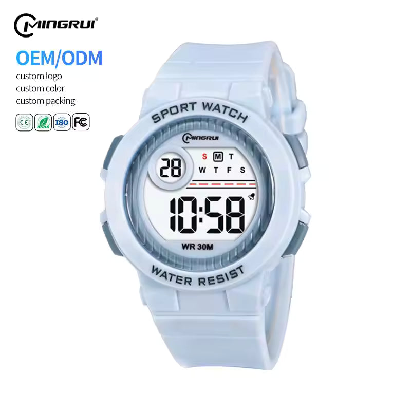 Front view of Mingrui Digital Kids Watch with Cat-Ear Design – Waterproof Fun Timepiece for Children