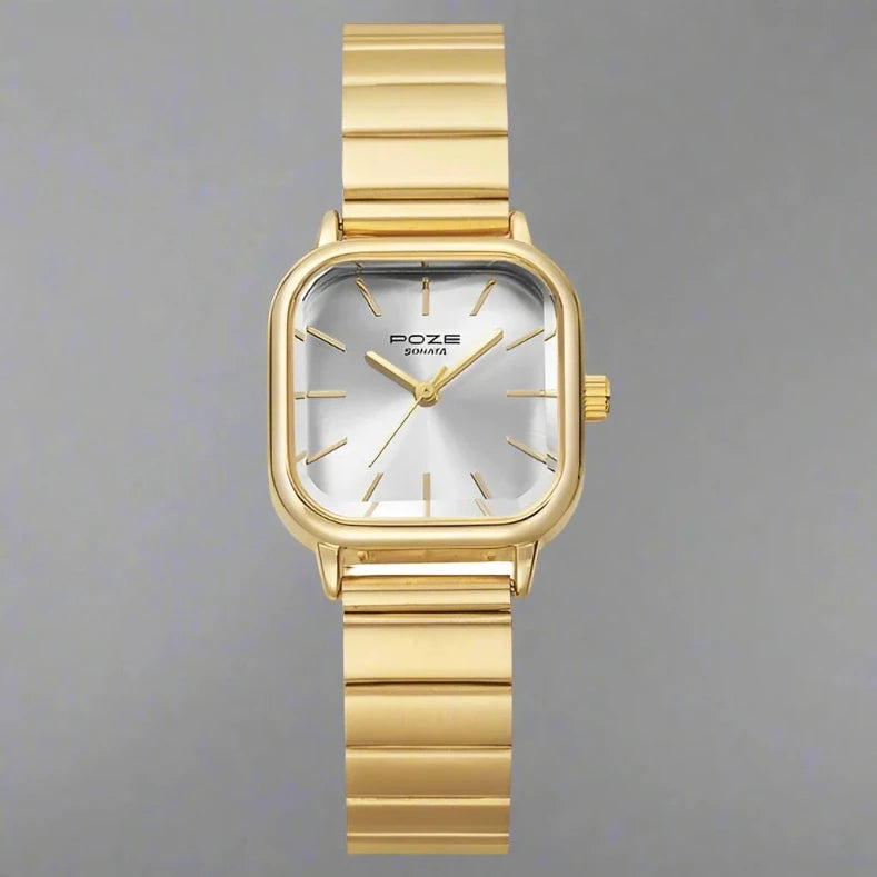POZE BY SONATA SP80025YM01W - QUARTZ ANALOG SILVER DIAL WATCH FOR WOMEN