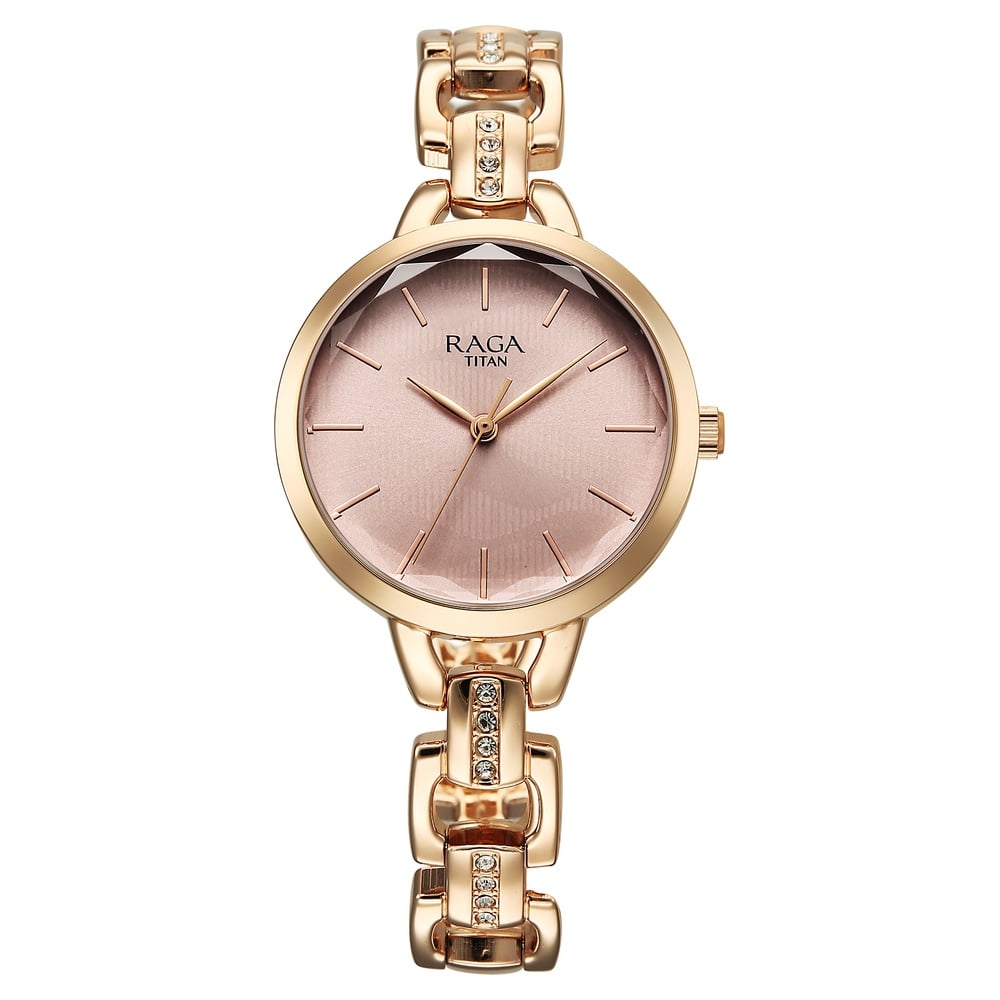95352WM01 Titan Raga Showstopper Quartz Analog Rose Gold Dial Metal Strap Watch For Women