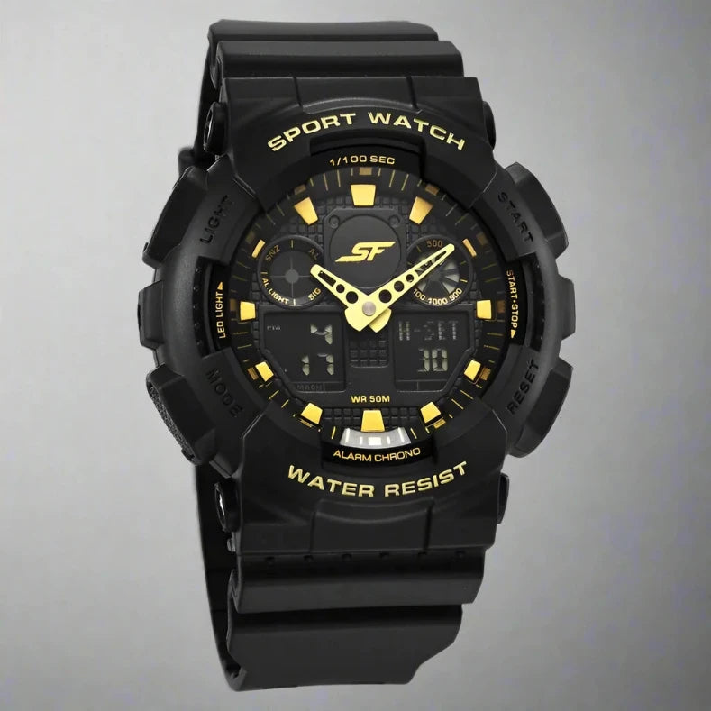 SF NT87058PP03 Vigour Analog-Digital Black Dial Unisex Watch with a durable plastic strap and sporty design.