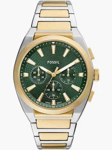 Fossil Men Everett Multicolor Quartz Stainless Steel Green Dial Analog Watch FS6106