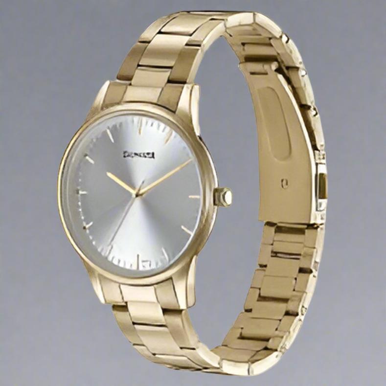 Sonata 77144YM02 Quartz Analog Silver Dial Golden Stainless Steel Strap Watch.