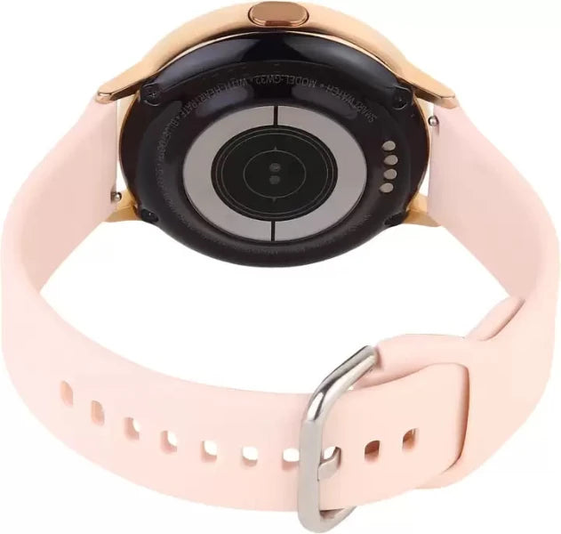 Back Side Of Tech-Log T-X-PRO Smartwatch with pink strap, touchscreen, and fitness features.