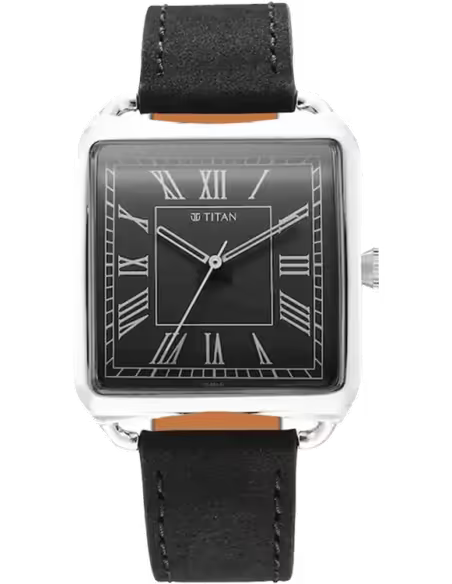 Titan Retro Revive Quartz Analog Black Dial Black Leather Strap Watch for Men - NT1676SL03