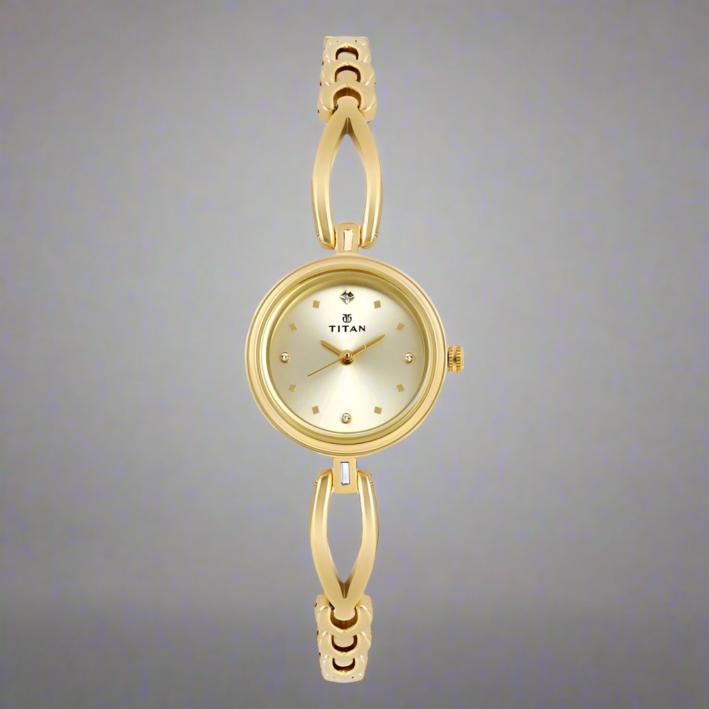 TITAN NS2601YM02 QUARTZ ANALOG CHAMPAGNE DIAL WATCH