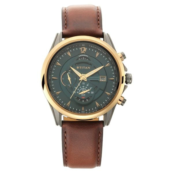 Titan NT1830KL02 Maritime Pro Chronograph Men’s Watch with Green Dial and Brown Leather Strap