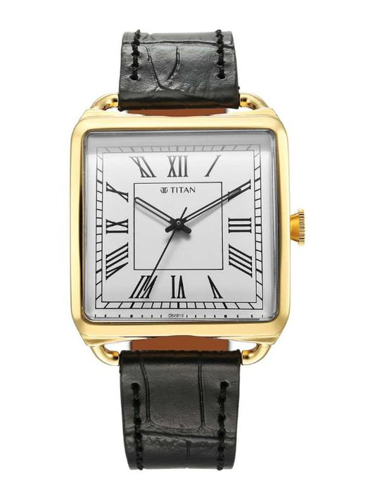 Titan Retro Revive White Dial Quartz Watch NS1676YL01 with a black leather strap and stainless steel case for men