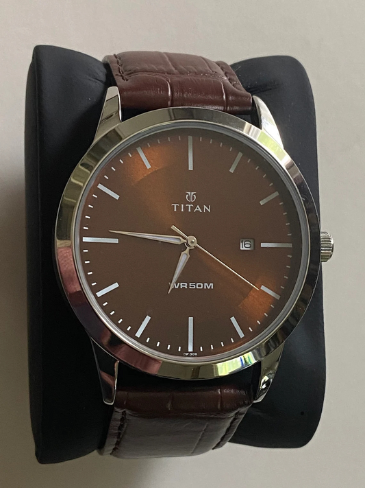 Titan WR50M Quartz Analog Watch for Men with Brown Dial and Leather Strap