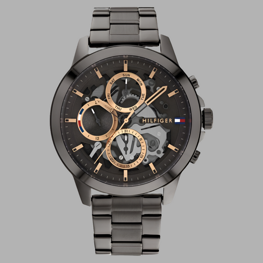 Tommy Hilfiger 1710479 Men's Watch with Grey Dial, Grey-Tone Stainless Steel Case, and Bracelet