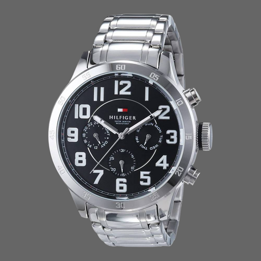 Tommy Hilfiger 1791054 Men's Chronograph Watch with Silver Stainless Steel Strap and Black Case
