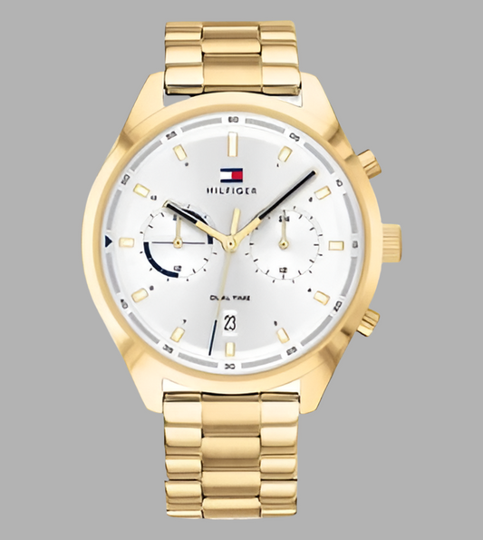 Tommy Hilfiger 1791726 Men's Chronograph Watch with Gold Stainless Steel Strap and Silver Dial