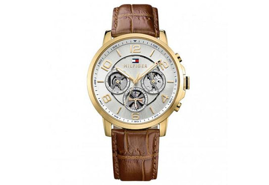 Tommy Hilfiger TH1791291 Analog Men’s Watch with Silver Dial and Brown Leather Strap
