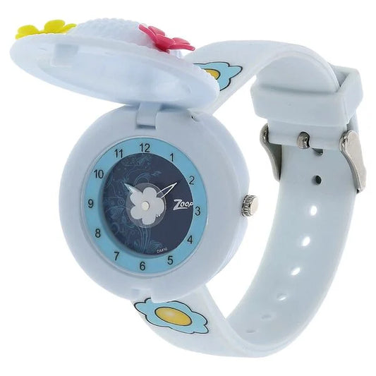 Zoop NTC4032PP02 analog watch with blue dial and floral blue strap for girls kids, from the House of Titan
